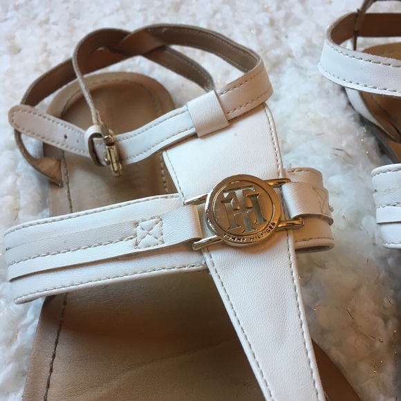 Tommy Hilfiger White Sandals with Gold Accents - Picture 2 of 8